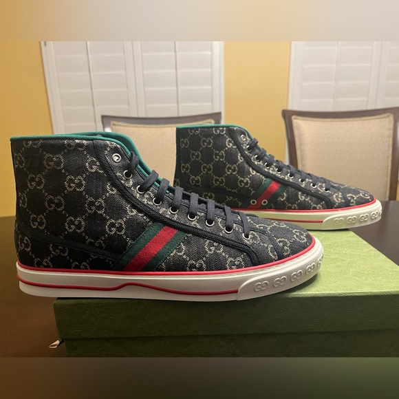 New Gucci Tennis 1977  GG Supreme Denim High Sneaker Shoes Size UK 12 / US 12.5 - Picture 3 of 16